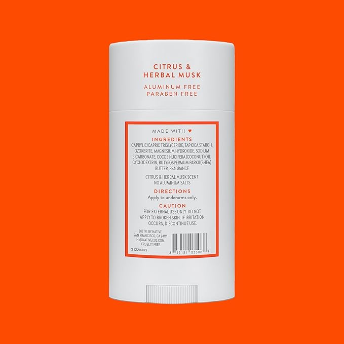 Native Deodorant | Natural Deodorant for Men, Aluminum Free with Baking Soda, Probiotics, Coconut Oil and Shea Butter | Citrus & Herbal Musk