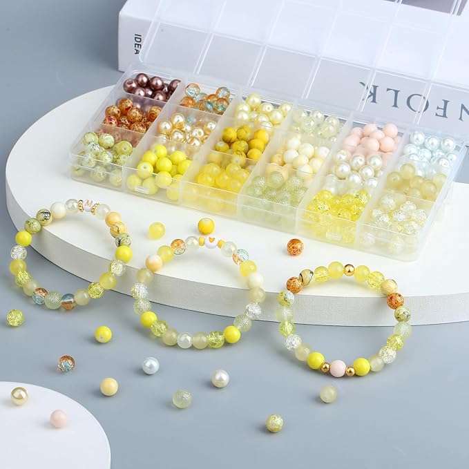 DUQGUHO 8mm Yellow Glass Beads for Jewelry Making & DIY Crafts - 360PCS, Round, Modern Style