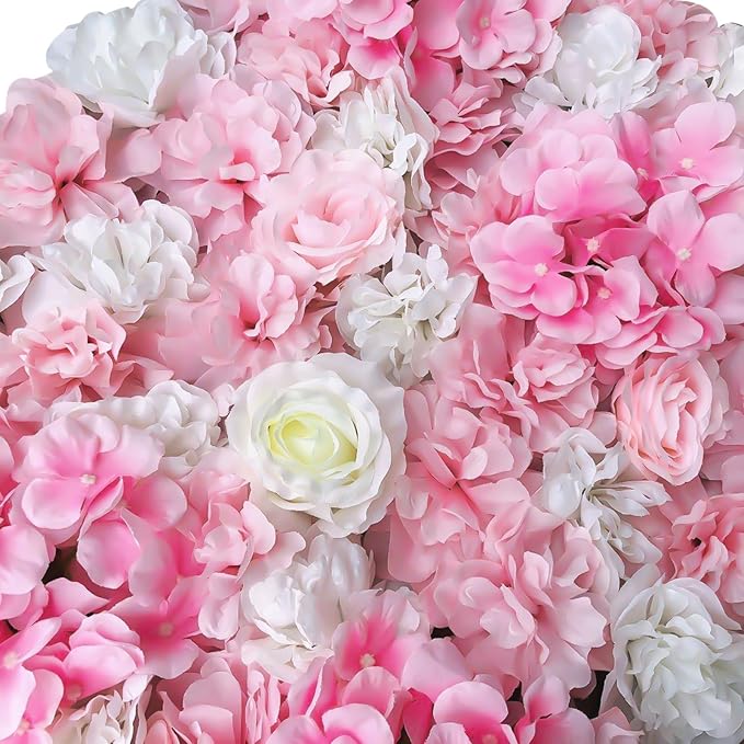 12 Pcs Artificial Flower Wall Panel 3D Silk Fabric Floral Backdrop Flower Wall Decor for Wedding Party Event Photo Stage (White Dahlia + Deep Champagne)
