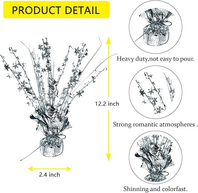 ALISSAR 2-Pack Glitter Silver Star Centerpieces-Table Decorations for Home Decor Birthday Wedding Anniversary Decor (Silver)