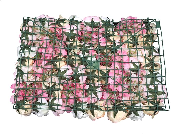 16"x 24" Artificial Flower Wall Panels,Flower Wall Mat Silk Flower Panels for Outdoor Garden Backyard Fence Fence Privacy Screen and Indoor Wall Decor (4Pcs Pink+Champagne+White)