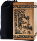 Wooden Cremation Urn for Human Wood Ashes Decorative Box Funeral Urns for Adult Male Female with Velvet Bag Burial or Memorial Keepsake (Deer(XL) 250lbs)