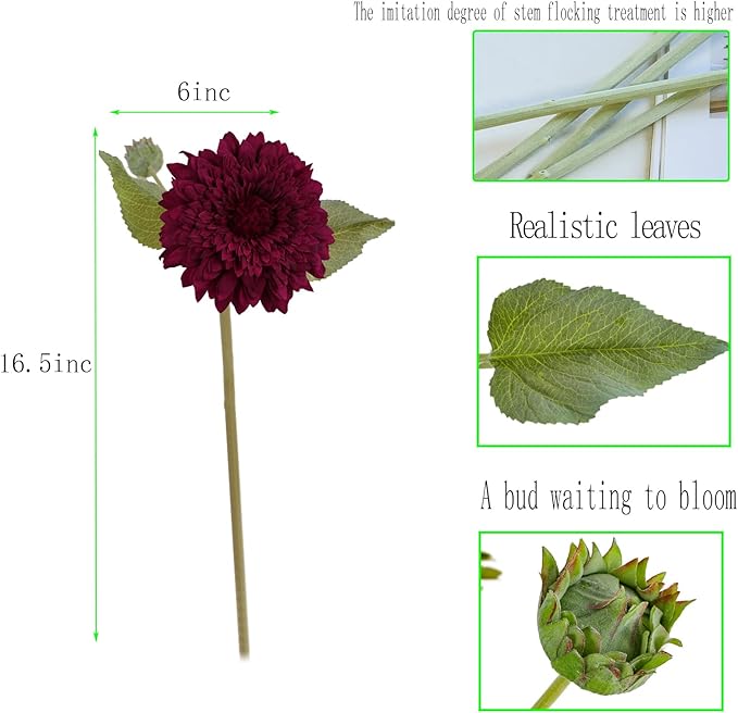 Kimura's Cabin 5Pcs Fake Silk Sunflowers Flowers Artificial Sunflower Bouquet Long Stems Faux Chrysanthemum for Wedding Autumn Home Garden Indoor Kitchen Table Decor Festive Decorations（Drak Purple）