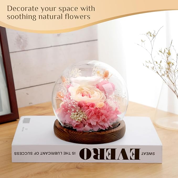 Preserved Flowers,Rose in Glass Dome with LED Light, Gifts for Her, Women, Mom,Grandma,Girlfriend, Wife- Style2