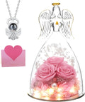 ANWEAO Mothers Day Birthday Gifts for Her Preserved Real Rose in Angel Glass Crystal Angel Figurines,The Best Mothers Day Christmas Anniversary Birthday Gift for Mum Wife (Pink)