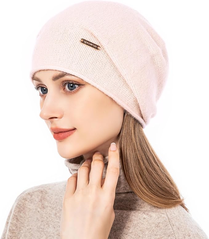 QUEENFUR Knit Slouchy Beanie Hats for Women Cashmere Ski Cap Knitted Wool Soft Warm Winter Hat