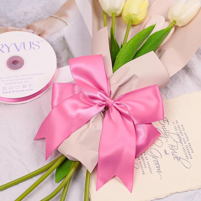Hot Pink Satin Ribbon, Double Faced 2 Inch X 50 Yards Hot Pink Ribbon, Premium Satin Ribbon for Gift Wrapping, Crafts, Hair Bow Making, Sewing, Flower Bouquet, Wedding Party Decor