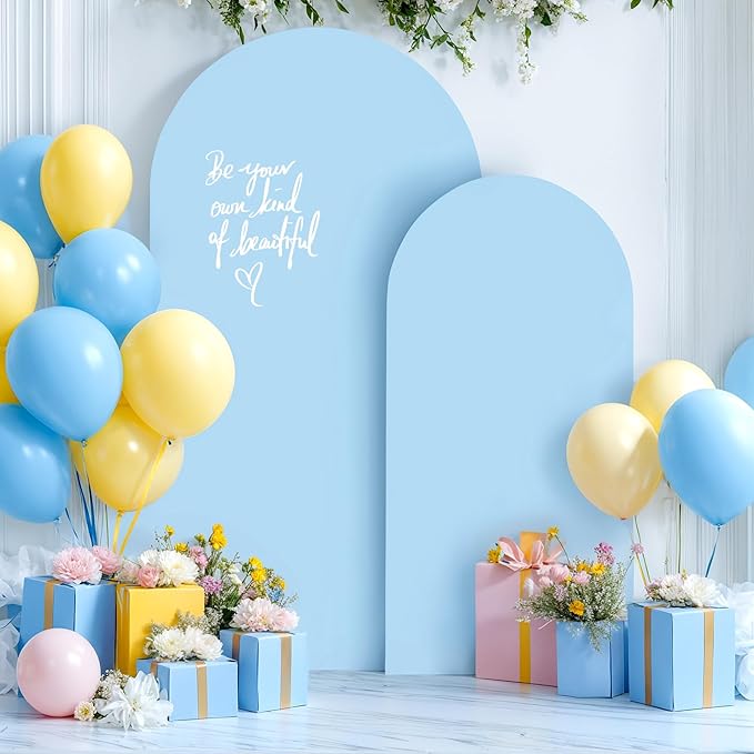 Baby Blue Arch Backdrop Covers - 7.2FT, 6FT Spandex Fitted Wedding Arch Stand Covers Round Top Chiara Stretchy Arch Backdrop Cover for Wedding Birthday Party Decoration