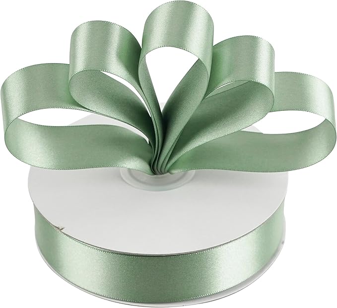 MEEDEE Sage Green Ribbon 1 Inch Sage Green Satin Ribbon Lux Double Faced Satin Ribbons by 50 Yards Polyester Green Wrapping Ribbons for Crafts, Weddings, Flower Bouquet, Holiday Decorating