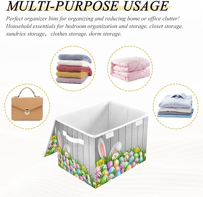 senya Easter Storage Baskets Collapsible Bins with Lids, Flowers Wood Boxes Clothes for Organizing (B06D22020)