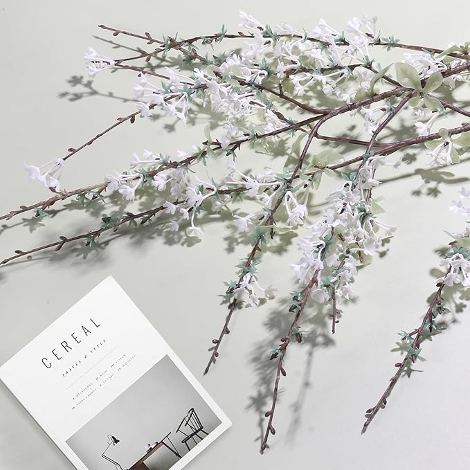 10PCS White Snow Willow Branches – 32'' Real Touch Artificial Flowers, Tall Branches for Vase, Everyday Faux Floral Arrangements for Living Room, Entryway, Office, Farmhouse Minimalist Home Décor