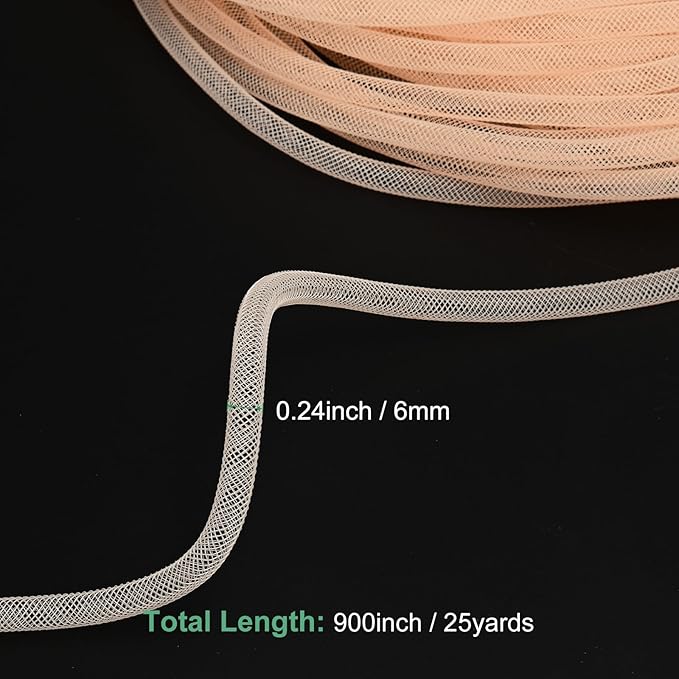 Mesh Tube Ribbon 25 Yards, 6mm Elastic Fabric Ribbons Mesh Tubing for Crafts/Gift Wrapping/Flower Bouquets/Wedding/Birthday/Holiday/Wreaths Christmas/Decoration[Yellow Orange]