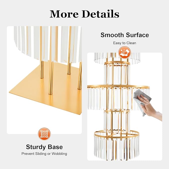 Wedding Gold Vases Centerpieces Crystal Flower Stand with Hanging Crystals, 5 Tier Round Chandelier Pedestal Stand,Crystal Wedding Flowers Stand,Perfect for T-Stage Wedding Party Hotel Decor