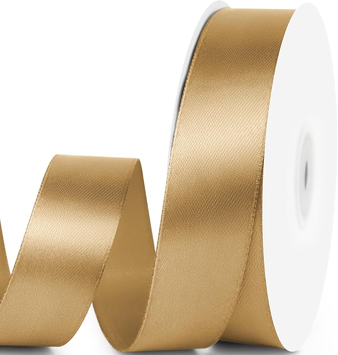 1" x 50 Yards Satin Ribbon - Champagne Gold Silk Ribbon with Spool - Ideal for Gift Wrapping, Floral Bouquets, Crafts, Wedding Party Decorations, Christmas and Sewing Projects