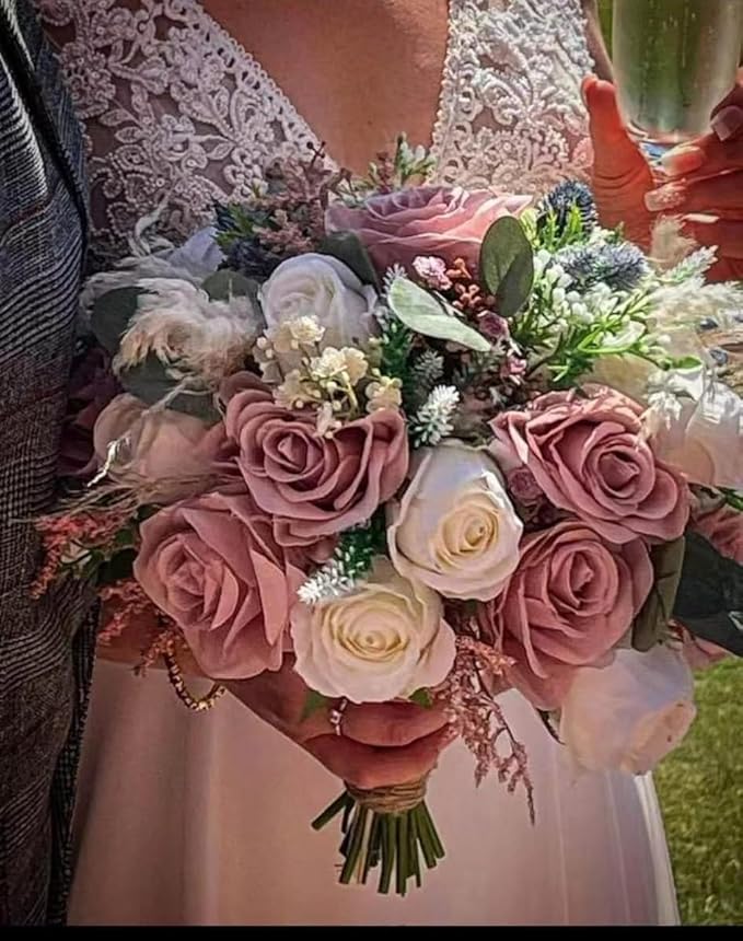 [25 PCS] Multi Pink Roses Artificial Flowers with Long Stem Real Touch Fake Foam Roses for Decoration DIY Wedding Bouquets Centerpieces Bridal Shower Mothers Day Party Flower Arrangements Home Decor