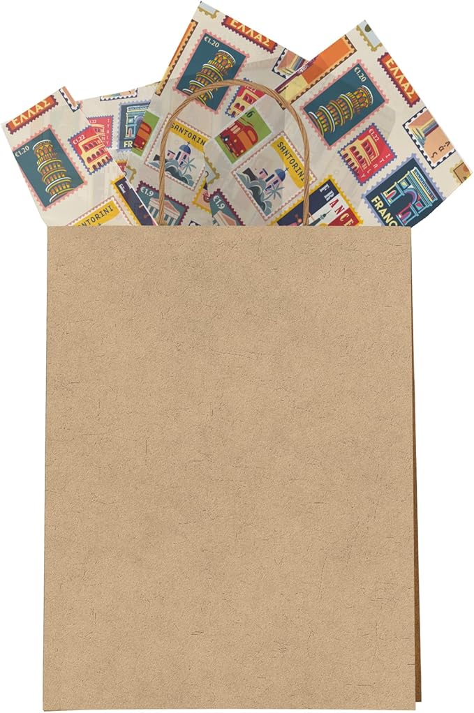Stamps Printed Tissue Paper for Birthday Party Gift Bags or Boxes and Wrapping - Bulk Decorative Art Tissue Paper for Packaging and Gifting | 24 Sheets 20" x 30"