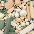 John Bead 90g Craft Beads White/Cream/Light Peach/Green Wood Beads with Elastic Nylon Cord