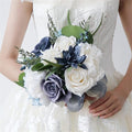 Wedding Bouquet Artificial Navy Blue Roses Flower Bride Bridal Bouquets Handmade Silk Flower Wedding Bride Bouquets for Church Party Home Decoration (Navy Blue)