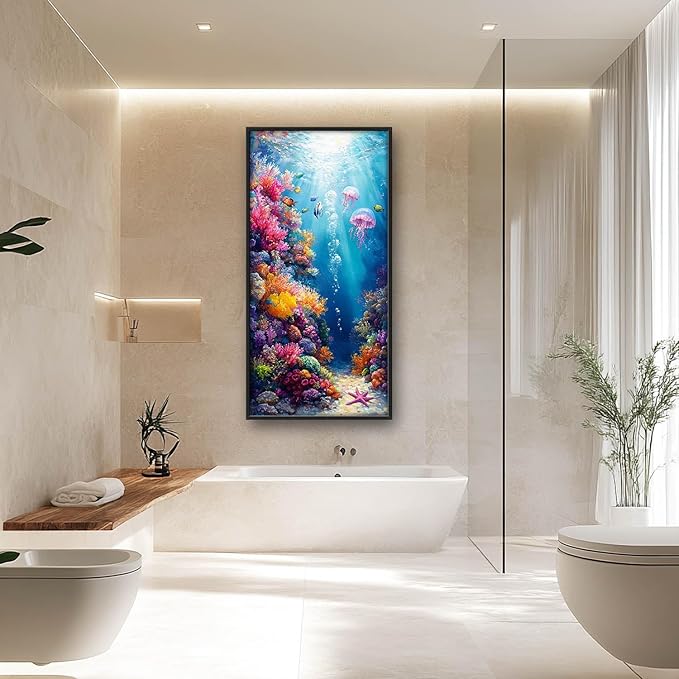 Ocean Large Wall Art Nautical Coral Sealife Pictures Wall Decor Undersea Canvas Seascape Print Painting Modern Artwork Home Decoration for Entrance Living Room Bathroom Bedroom Office Framed 60"x30"