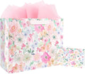 ASYEH NR 13" Large Size Floral Gift Bag Floral Flower Pattern Vintage Gift Bag with Greeting Card Tissue Paper for Girls Women Birthday Mother's Day Valentine's Day Anniversary Wedding Spring Supplies