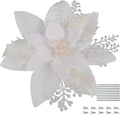 RECUTMS 10 Pcs Christmas Glitter Artificial Poinsettia Flowers 6inch Christmas Tree Decoration Christmas Wreath Holiday Seasonal Decorations (White, 6inch)