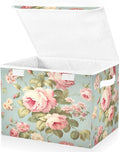 senya Flower Baskets Collapsible Storage Bins with Lids, Vintage Pink Rose Flower Storage Boxes Clothes Baskets for Organizing, B06D22020