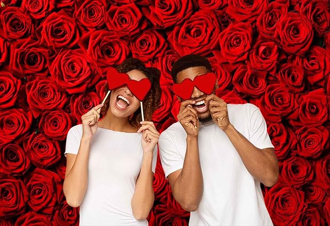 Red Rose Backdrop Flowers Rose Wall Photo Background Valentine's Day Backdrop Wedding Bridal Shower Photo Booth Mother's Day Birthday Party Dessert Table Banner Lovers Portraits Props 7x5ft