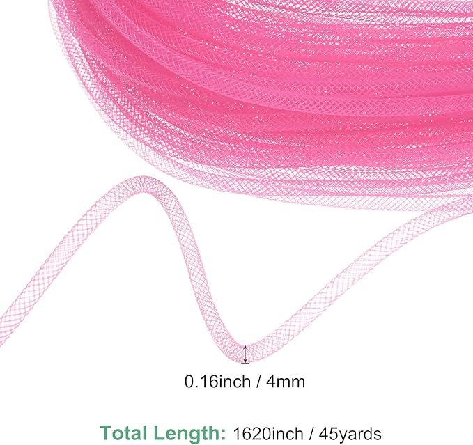 Mesh Tube Ribbon 45 Yards, 4mm Elastic Fabric Ribbons Mesh Tubing for Crafts/Gift Wrapping/Flower Bouquets/Wedding/Birthday/Holiday/Wreaths Christmas/Decoration[Pink]