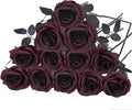 Felice Arts 12 Pack Burgundy Roses Artificial Flowers with Black Stems Silk Roses Fake Gothic Flowers Bouquet for Halloween Wedding Centerpiece Table Vase Home Indoor Kitchen Party DIY Vampire Decor