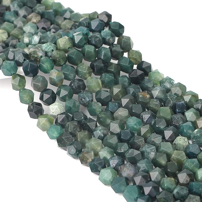 Faceted Natural Moss Agate Stone Round Beads 6mm 36cm/Strand for Jewelry Making