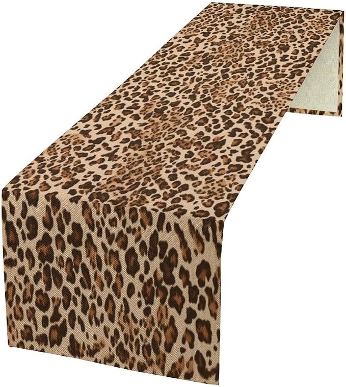 Leopard Skin Print Table Runner, Rustic Cottage Country Farmhouse Wildlife Safari Animal Skin Print Dinner Runner for Home Kitchen Dining Table Party Holiday Decor Brown 13x70in