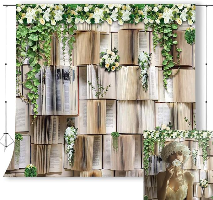 10x10ft Books Backdrop for Photography Flower Garlend Book Pages Wedding Party Backdrop Kids Birthday Party Banner Baby Shower Photoshoot Booth Props KUBDJ737