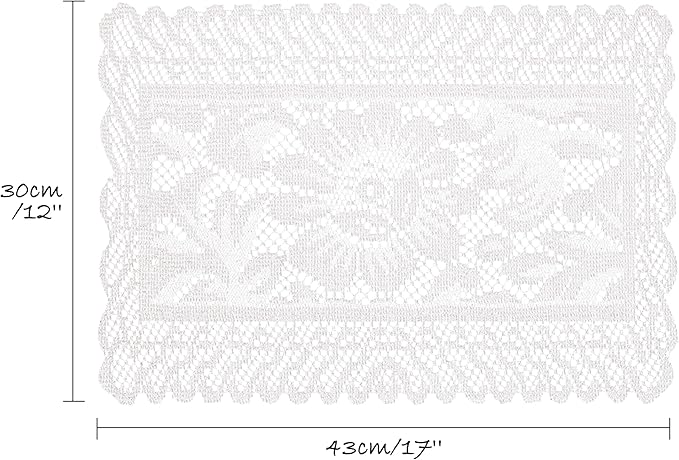 Jayla 2 Pcs Rectangle Lace Placemats for Tables Embroidered Lace Tablemats Vintage Crochet Floral Table Runner Vintage Wedding, Tea Party Decor,12x17 Inch