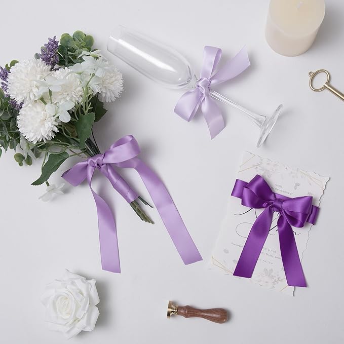 Purple Double Face Satin Ribbon 1 Inch x 45 Yards Lavender Fabric Ribbon for Gift Wrapping, Flower Bouquets, Hair Bows Making, Wedding Decoration, Invitation Cards, Christmas (3 Rolls *15Yd)
