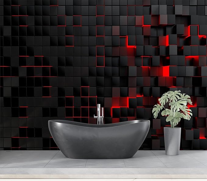 Eierme-Black and red Square Background Mural Wallpaper Peel and Stick 137" x 102"