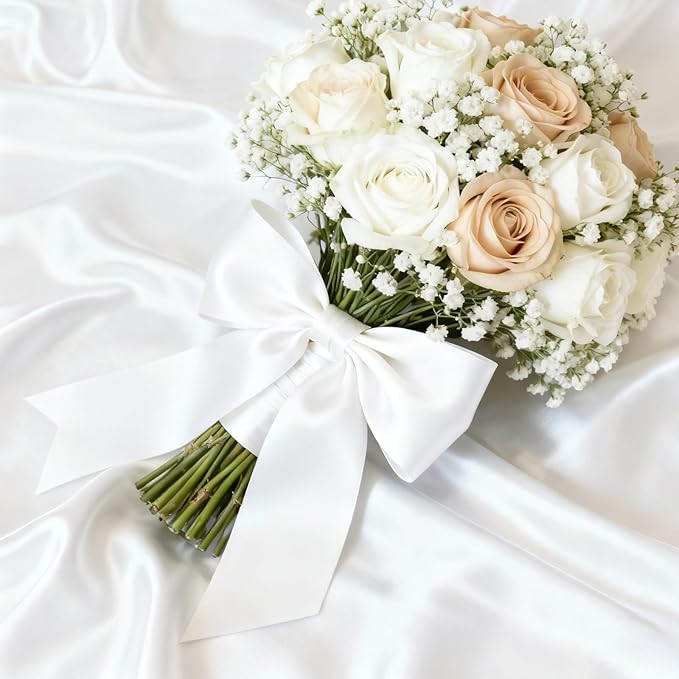 1-1/2" x 50 Yards Satin Ribbon - White Silk Ribbon with Spool - Ideal for Gift Wrapping, Floral Bouquets, Crafts, Wedding Party Decorations, Christmas and Sewing Projects