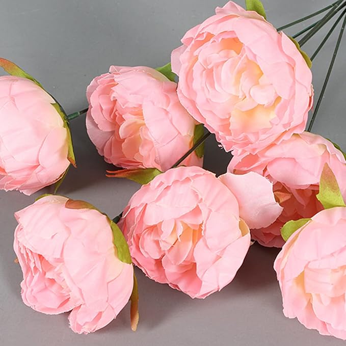 FagusHome 25 Pcs Silk Peony Artificial Flower Heads 4 inch Fake Peony Flowers Heads with Stems Artificial Peony Flower Heads in Bulk Wholesale for Wedding Home Decor (Pink)