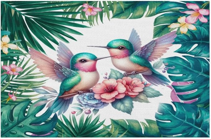 PVC Placemats Set of 1 Summer Palm Leaf Bird Wipeable Table Mats Washable Heat Resistant Non Slip Vinyl Dining Table Mat for Kithen Indoor Outdoor Patio Farmhouse Place Mats Decorative