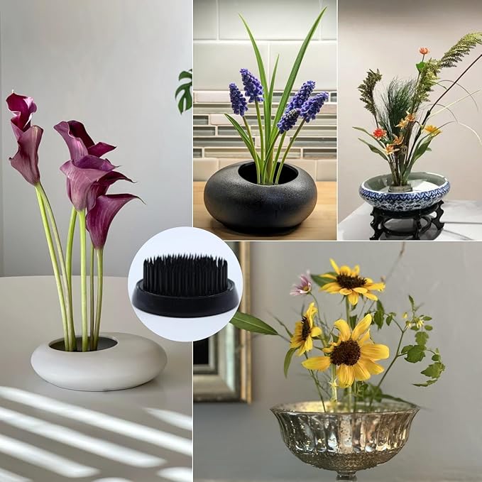 Floral Frogs for Flower Arrangements, 2.4" Round Metal Flower Frog Vase Arranger Black Pin Holder for Ikebana, DIY Flower Craft Arrangements (60mm Black)