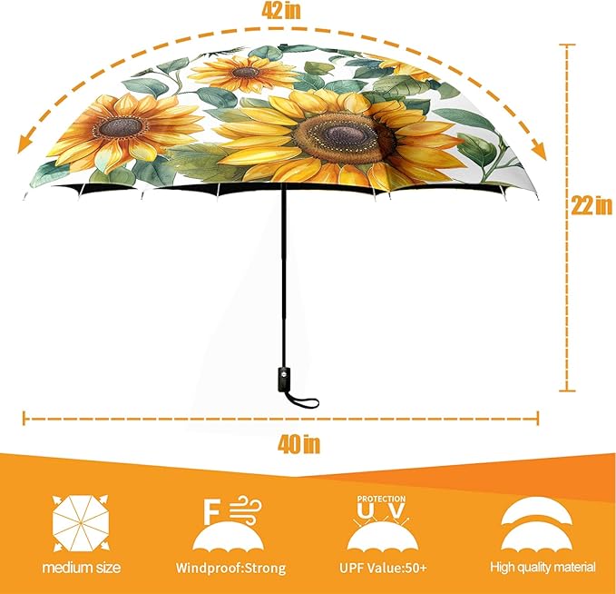 Small Compact Travel Automatic Folding Umbrella for Women, Portable Lightweight, Rain, Wind, UV Sun Shade