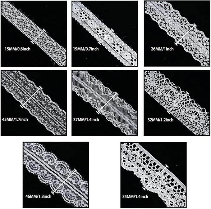 80 Yards White Lace Trim Ribbon,8 Rolls Crochet Sewing Assorted Patterns Vintage Floral Lace Ribbons for Sewing DIY,Gift Wrap,Scrapbooking, Bridal Shower Wedding Decor, 10 Yards Each Roll