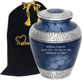 MEMORIALS 4U Custom Engraved Cremation Urn - Handcrafted Urn for Human Ashes - Affordable Urn for Ashes with Velvet Bag (Elite Cloud Blue)