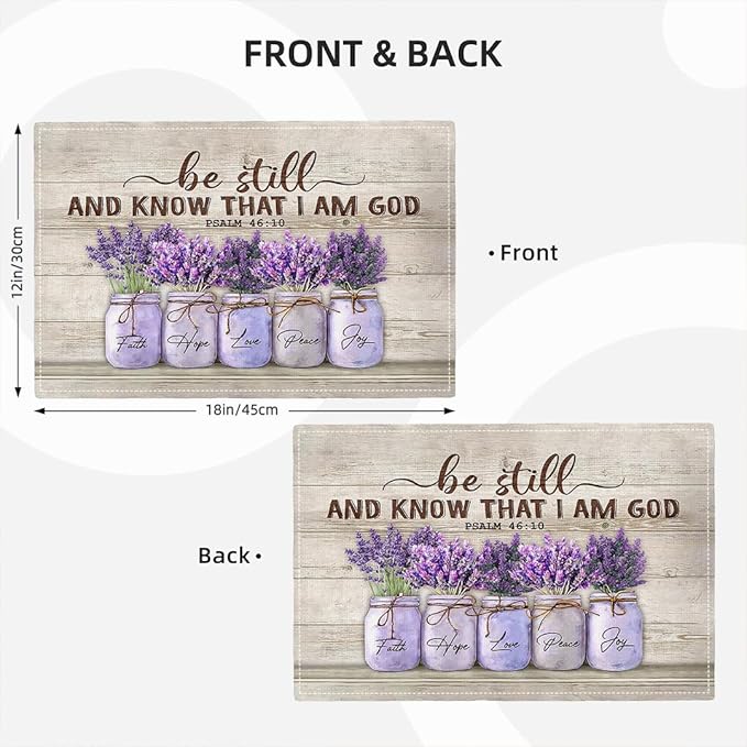 Lavender Spring Floral Placemats Set of 6 Farmhouse Country Rustic Purple Flower Double-Sided Table Mats for Kitchen Dining Room Home Party Indoor Decor 6 PCS 12x18 Inch
