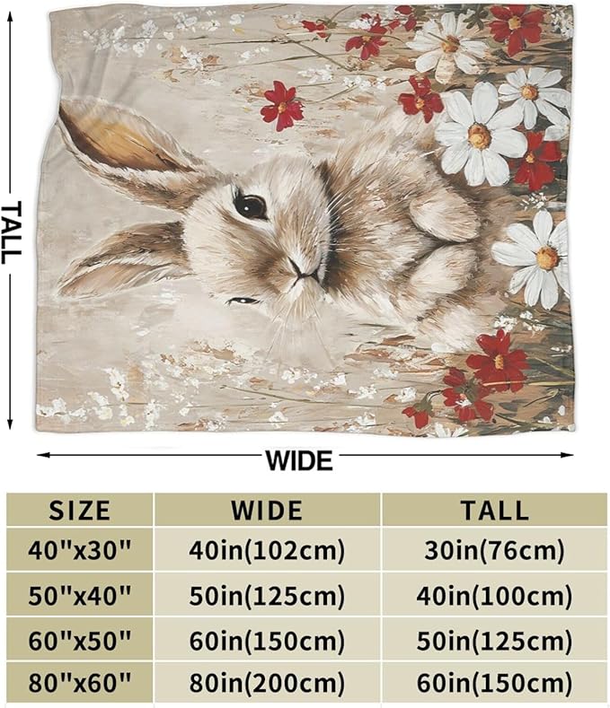 Farmhouse Rabbit Blanket Rustic Bunny Throw Blanket Country Soft Cozy Fleece Fuzzy Stuffed Plush Flannel Gifts for Girls Women Boys Kids Adults 50"X60"