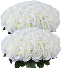 52pcs Ivory Roses Artificial Flowers Ivory White Roses Fake Flowers Silk Roses with Stems for DIY Wedding Bouquets Bridal Shower Centerpieces Arrangements Party Decorations