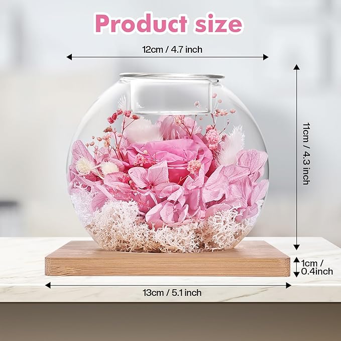 Christmas Birthday Gifts for Women Preserved Roses in Glass Dome with Scented - Romantic Preserved Flower for Women, Girlfriend, Wife, Mom, Grandma, Sister, Her-Pink