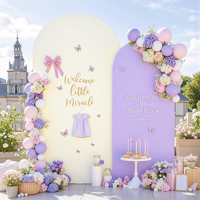 Cream Purple Arch Backdrop Cover Set of 2 Spandex Arch Covers 7.2 and 6ft Wedding Birthday Party Arch Covers Stretchy Backdrop Bridal Baby Shower Biege Lavender Arch Stand Cover
