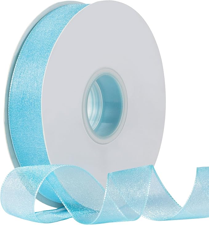 Sheer Organza Ribbon 1 Inch Chiffon Ribbons for Gift Wrapping, Flower Bouquet, 50 Yards/Roll (Blue)