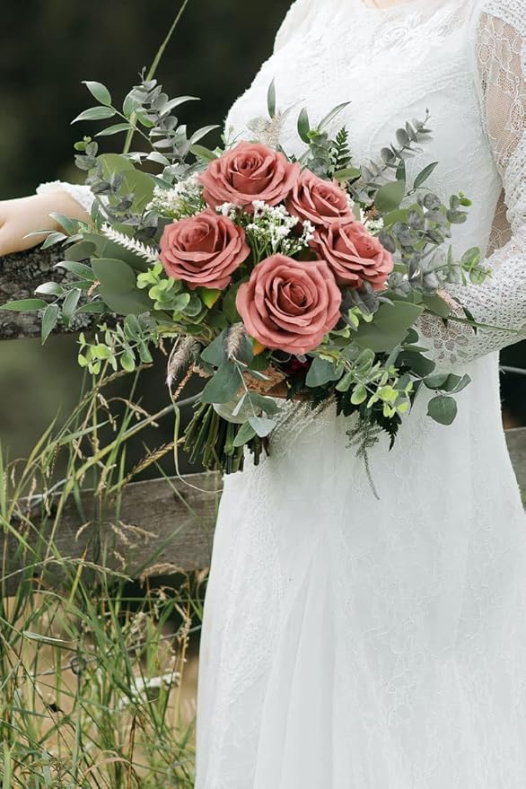 30 Pcs Artificial Rose Flower Dusty Rose Flowers Silk Flowers with Long Stem Silk Roses Bouquet for Wedding Bridal Shower Party Home Decoration