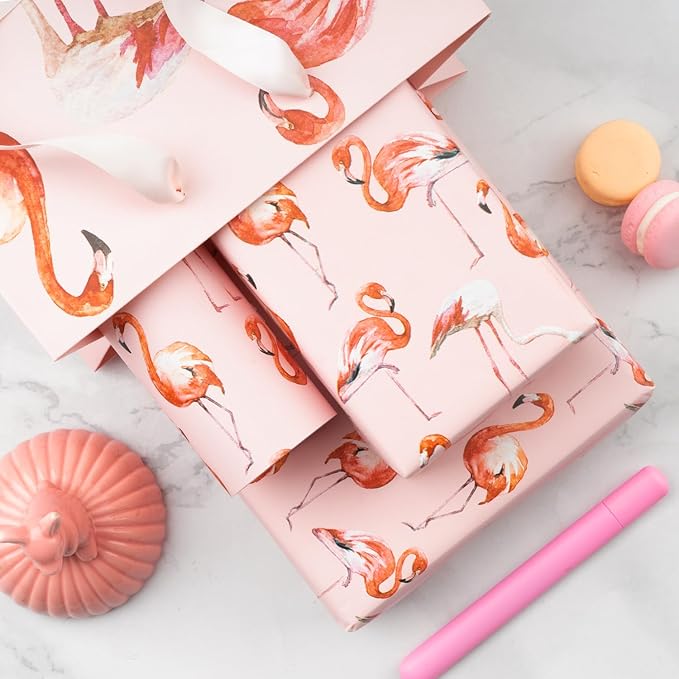 WRAPAHOLIC 30 Inch Flamingo Wrapping Paper Roll - 30 Inch x 33 Feet - Pink Flamingo Summer Wrapping Paper for Kids Girls Women Birthday, Wedding, Baby Shower, Bridal Shower